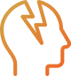 Icon of a person's head with a lightning bolt down the middle